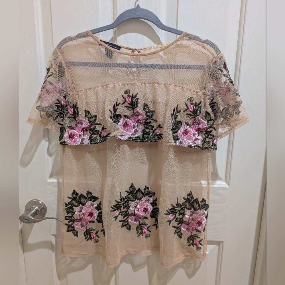INC INTERNATIONAL CONCEPTS Floral Embroidered Sheer Top Sz XL